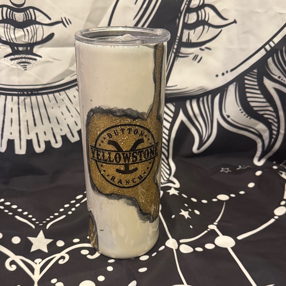 Gold & White Glitter Tumbler - Branded Insulated Drinkware
